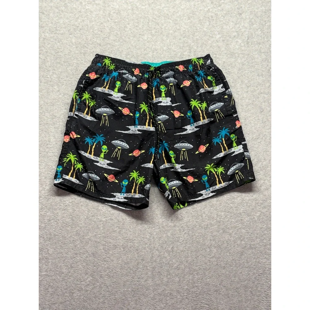 No Boundaries Mens Alien UFO Pixel Print Swim Trunks Black Medium 32-34 NB52469